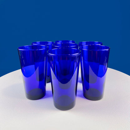 Modern Topaz Stemmed Tumblers. Set of Six Footed Juice Glasses. Blue Kitchen Decor. Dining Room Decor. Collectible Glasses. Wedding Gift.