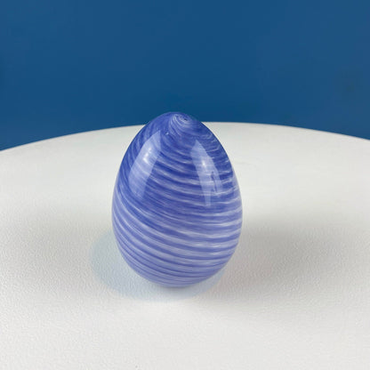 Set of Two Glass Eggs. Large Textured Blue and Smaller Purple with Swirl Embedded in Glass. Easter or Spring Decor. Dining Room Decor.