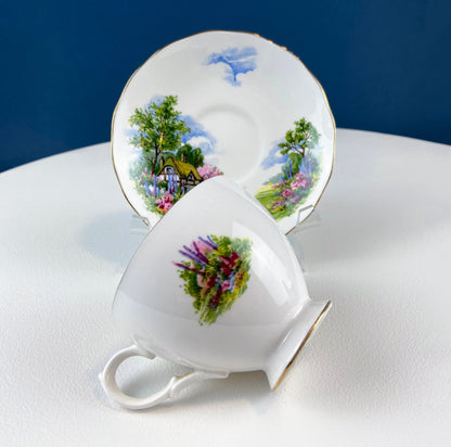 Vintage Royal Vale Tea Cup and Saucer: English Cottage Garden Motif