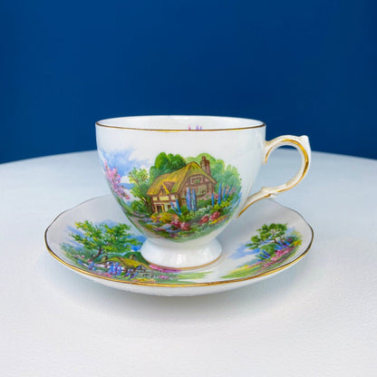 Vintage Royal Vale Tea Cup and Saucer: English Cottage Garden Motif
