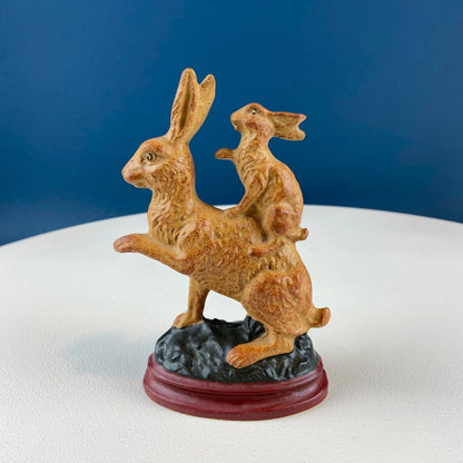 Brown Rustic Bunny Rabbit Figurine with Plead Bow. Hand-Painted Easter Display. Spring Celebration. Modern Farmhouse. Dining Room Decor.