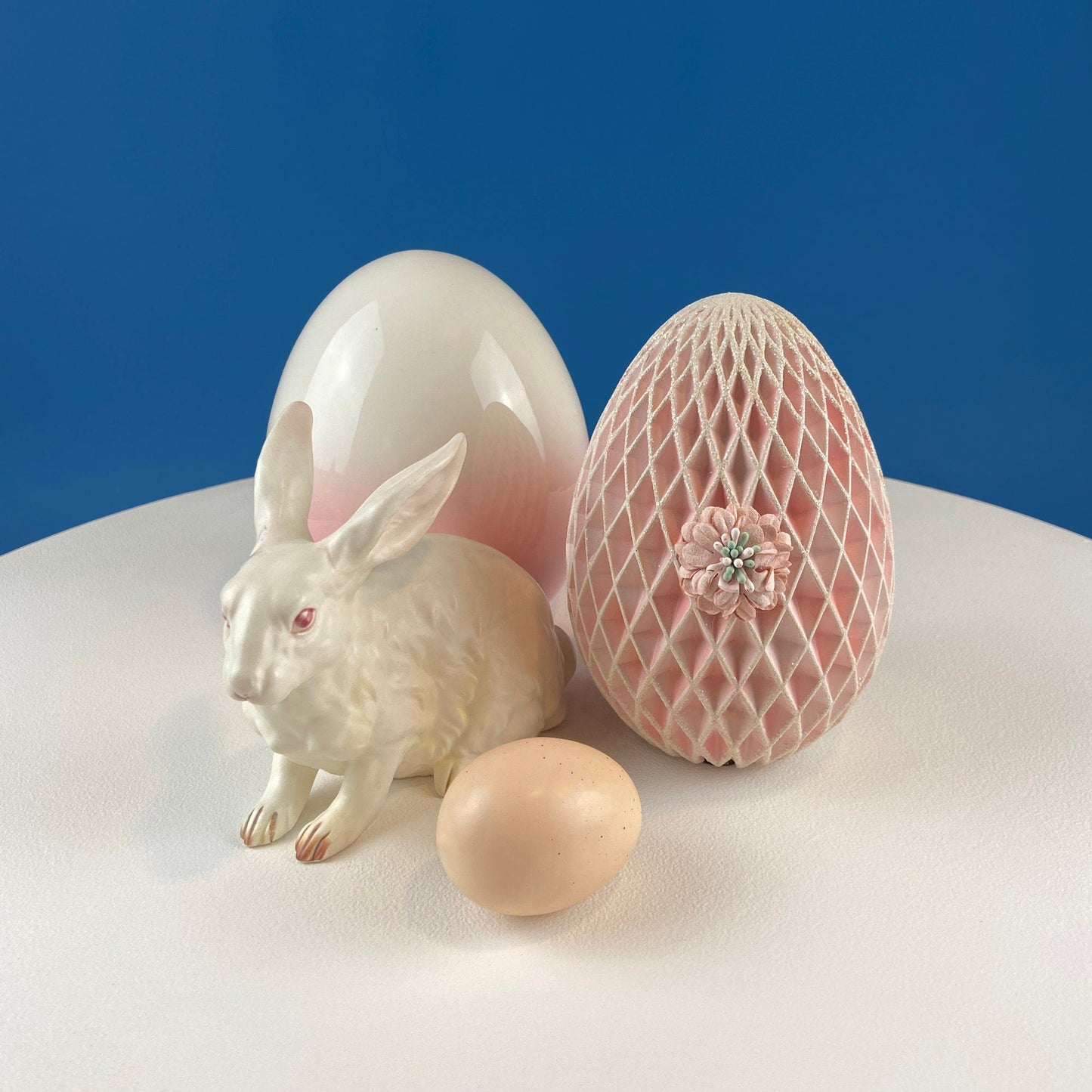 Large Ceramic Pink and White Egg. 6" Tall Ombre Egg. Easter Celebration. Dining Room Table Decor. Cafe, Store, Bakery. Modern Farmhouse