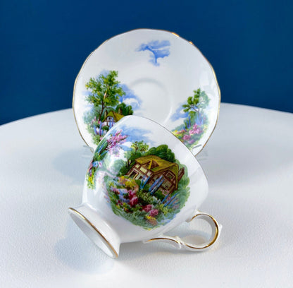 Vintage Royal Vale Tea Cup and Saucer: English Cottage Garden Motif