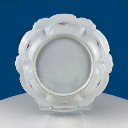 Stunning Antique Hand Painted Porcelain Bowl. Centerpiece Dish with Scalloped Edges. Gold Framework & Flowers. Dining Room Decor.