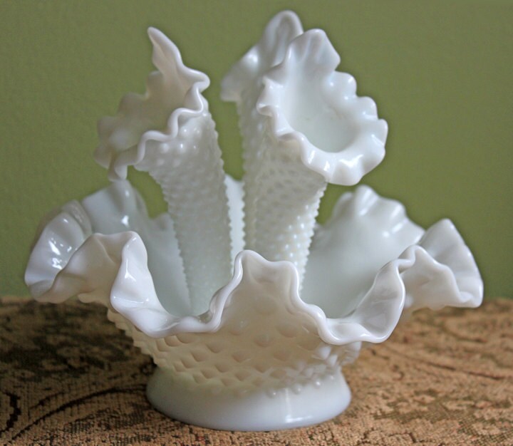 Small Milk Glass Vase With Ruffled Edge. Round Flower Vase. White Bedroom Decor. Collectible Milk Glass.