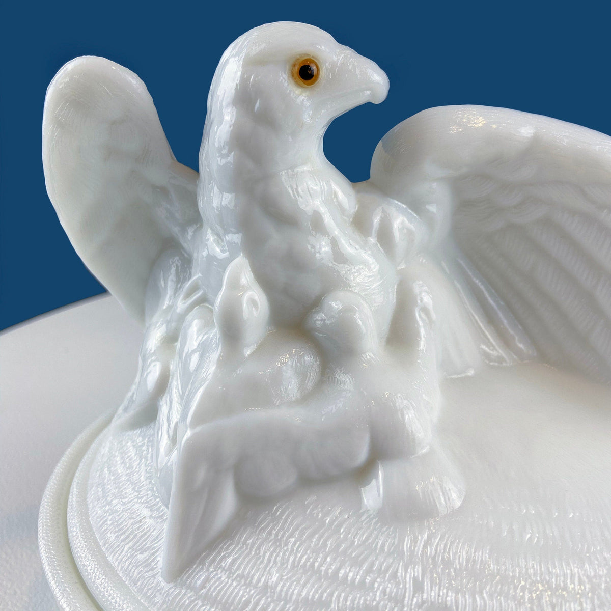 Westmoreland Milk Glass Eagle with Babies. Large White Bird On Nest Bowl. Cookie Jar with Lid. Storage Dish for Trinkets or Bath Accessories