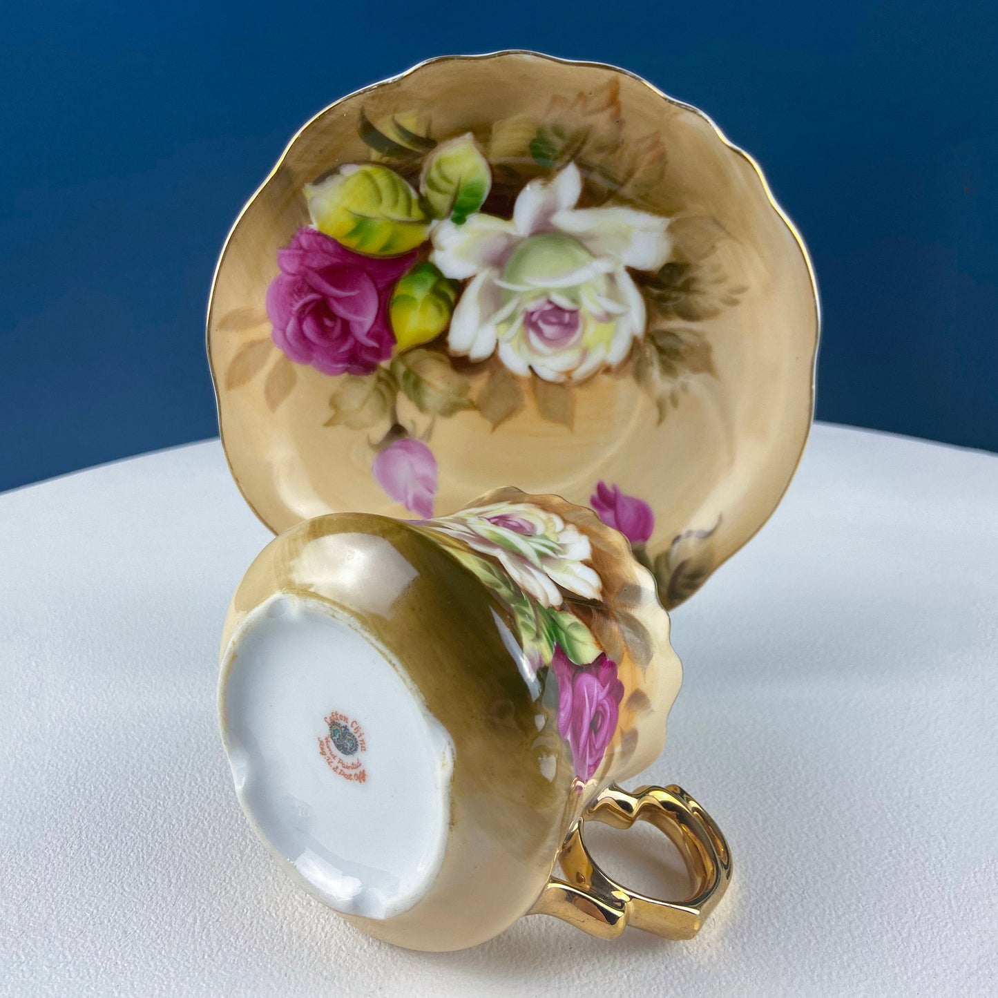 Lefton Tea Cup and Saucer: Hand Painted Roses, Collectible Tea Set