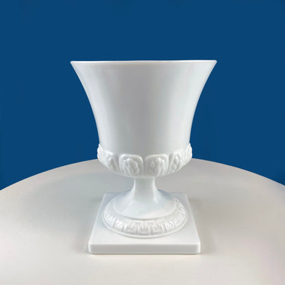 Vintage Large Milk Glass Urn or Compote Pedestal with Greek Key & Wheat Motif. 9" Tall White Footed E.O Brody Planter. Herb Garden.
