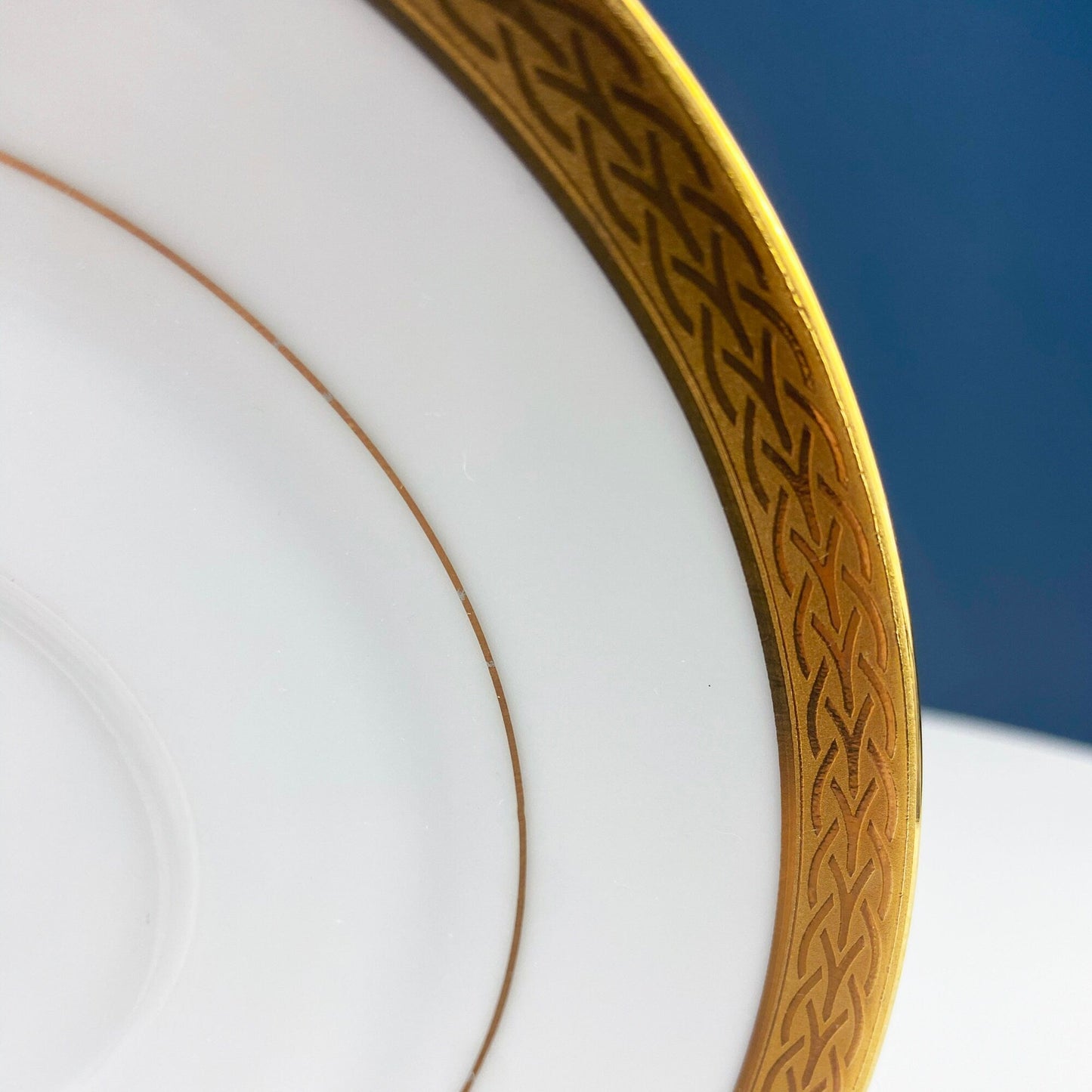 Contemporary Noritake White Cup and Saucer with Gold Rim. Classic Wedding Band China. Queen's Gold. Dining Room Decor. Minimal Design.