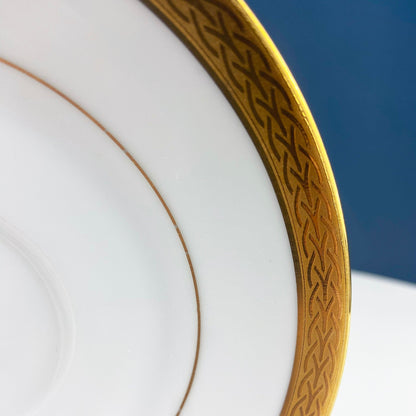 Contemporary Noritake White Cup and Saucer with Gold Rim. Classic Wedding Band China. Queen's Gold. Dining Room Decor. Minimal Design.