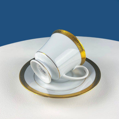 Contemporary Noritake White Cup and Saucer with Gold Rim. Classic Wedding Band China. Queen's Gold. Dining Room Decor. Minimal Design.