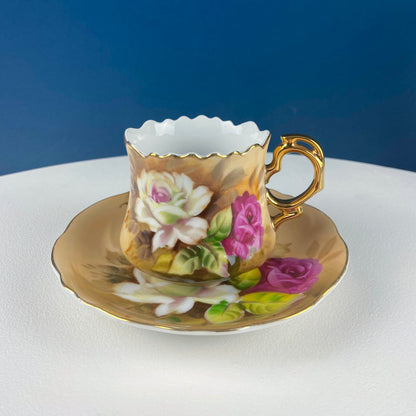 Lefton Tea Cup and Saucer: Hand Painted Roses, Collectible Tea Set