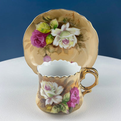 Lefton Tea Cup and Saucer: Hand Painted Roses, Collectible Tea Set