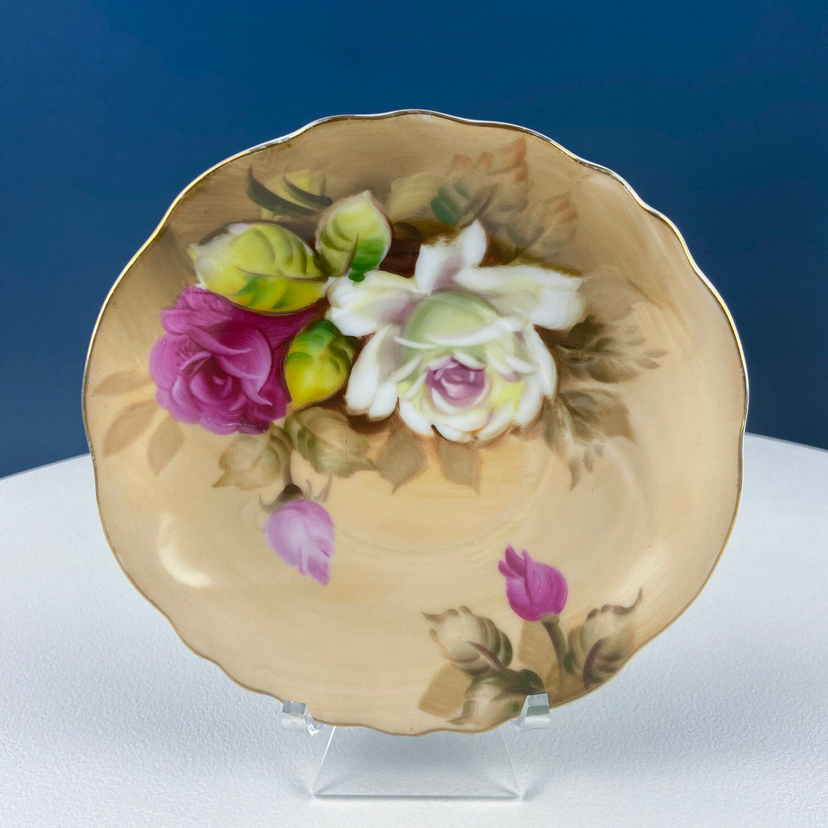 Lefton Tea Cup and Saucer: Hand Painted Roses, Collectible Tea Set