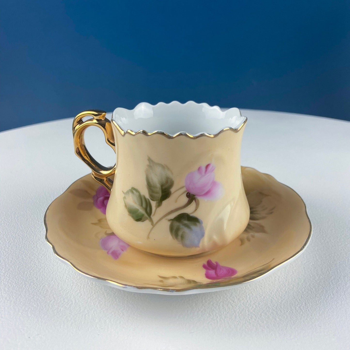 Lefton Tea Cup and Saucer: Hand Painted Roses, Collectible Tea Set