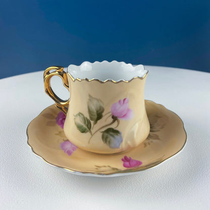 Lefton Tea Cup and Saucer: Hand Painted Roses, Collectible Tea Set
