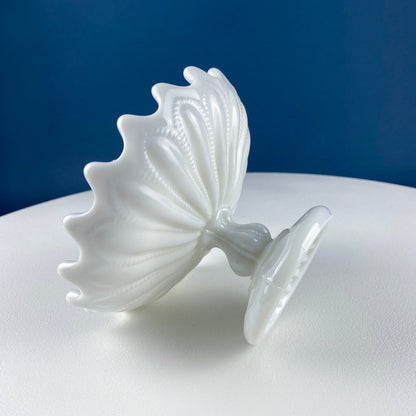 Small Milk Glass Footed Fruit or Candy Bowl with Scalloped Edge. Home Dining Room Kitchen Decor. White Serving Dish. Collectible Milk Glass.