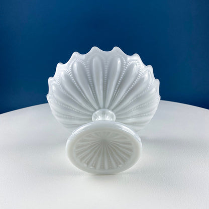 Small Milk Glass Footed Fruit or Candy Bowl with Scalloped Edge. Home Dining Room Kitchen Decor. White Serving Dish. Collectible Milk Glass.