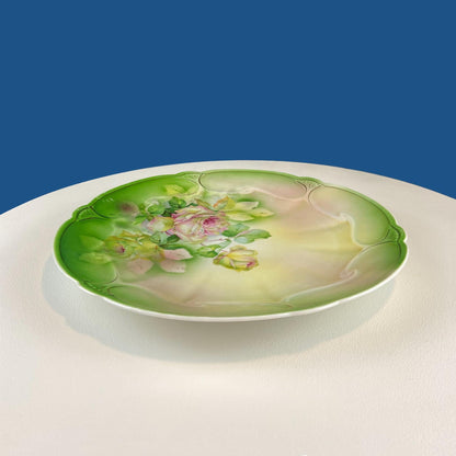 Antique 12" Serving or Decorative Plate. Hand Painted Pink Roses.  Dining Room Wall Decor or Collectible Display. Wedding Registry Gift.