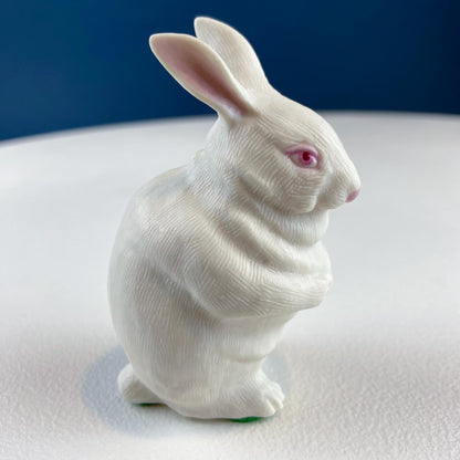 Family of White Porcelain Bunnies with Pink Ears & Eyes. 5 Small Figurines. Home Kids Room Decor. Easter Display. Gift for Him or Her.