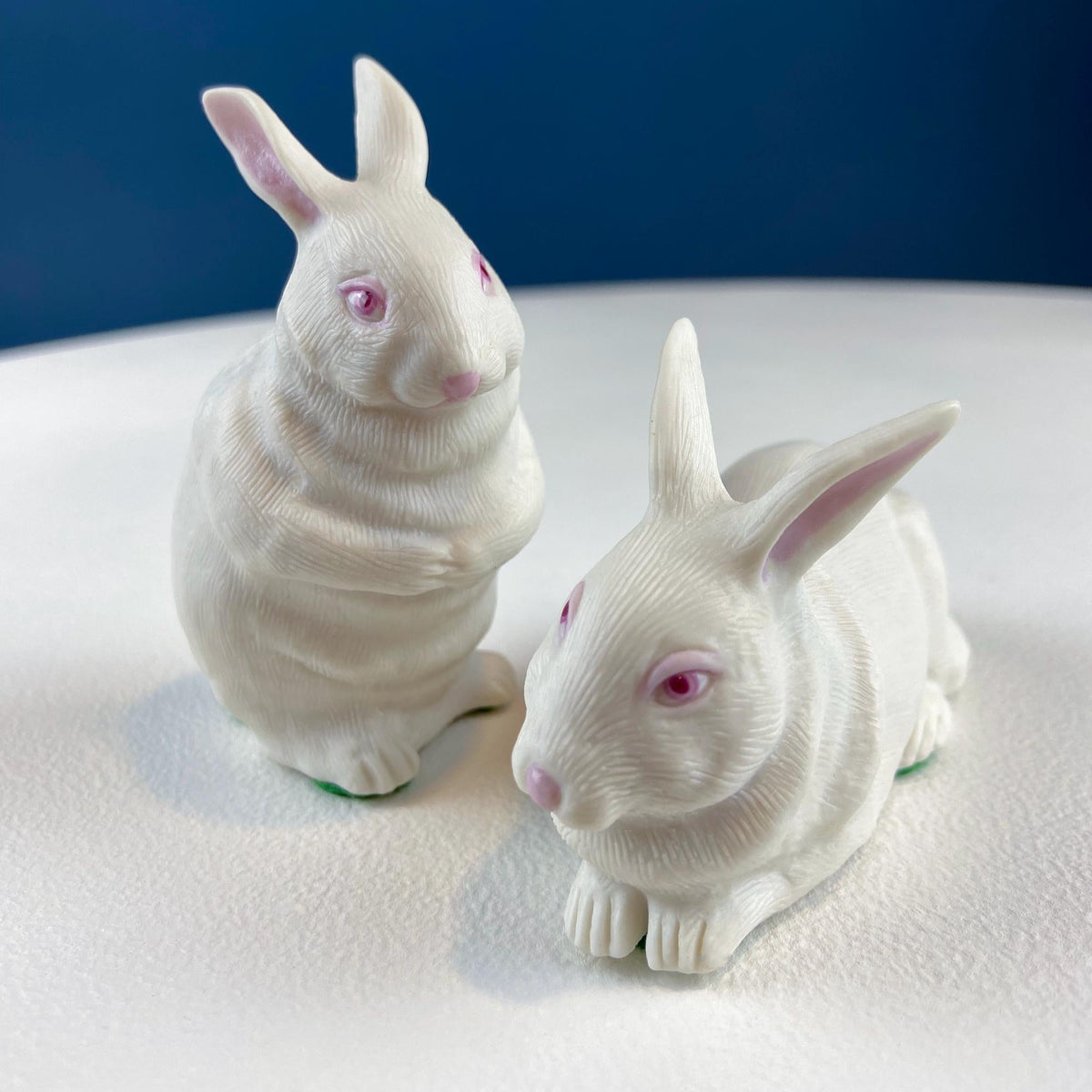 Family of White Porcelain Bunnies with Pink Ears & Eyes. 5 Small Figurines. Home Kids Room Decor. Easter Display. Gift for Him or Her.