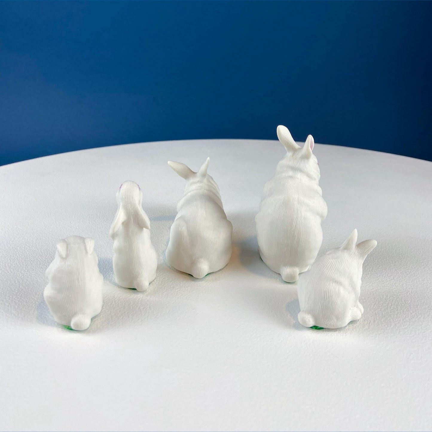 Family of White Porcelain Bunnies with Pink Ears & Eyes. 5 Small Figurines. Home Kids Room Decor. Easter Display. Gift for Him or Her.
