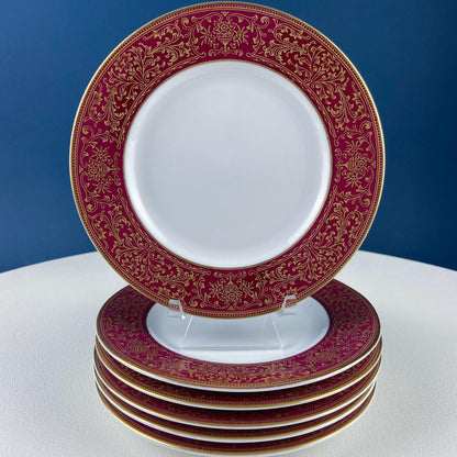 Red & Gold Salad or Dessert  Plates with Matching Berry Bowls. Floral Motif. Harmony House. Set of 6.  Dining Rm Decor. Holiday Table Decor.