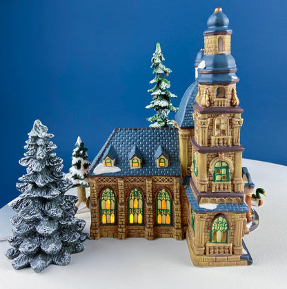 Porcelain Christmas Village St. Mary's Cathedral. Illuminated House of Worship. Home Retail Holiday Decor. Christmas Celebration. Kids Room.