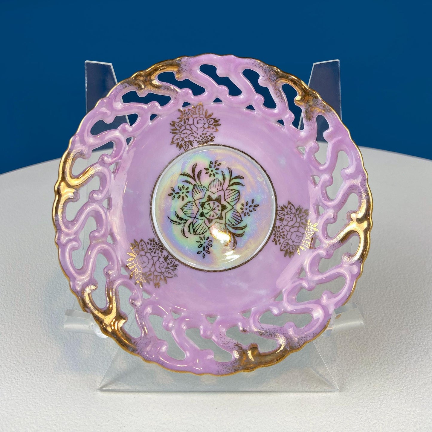 Pink Collection of Vintage Saucers. Mix & Match. Set of 5 Mostly Pink Plates with Lacey Reticulated Edges. Cute Gift Idea for Her.