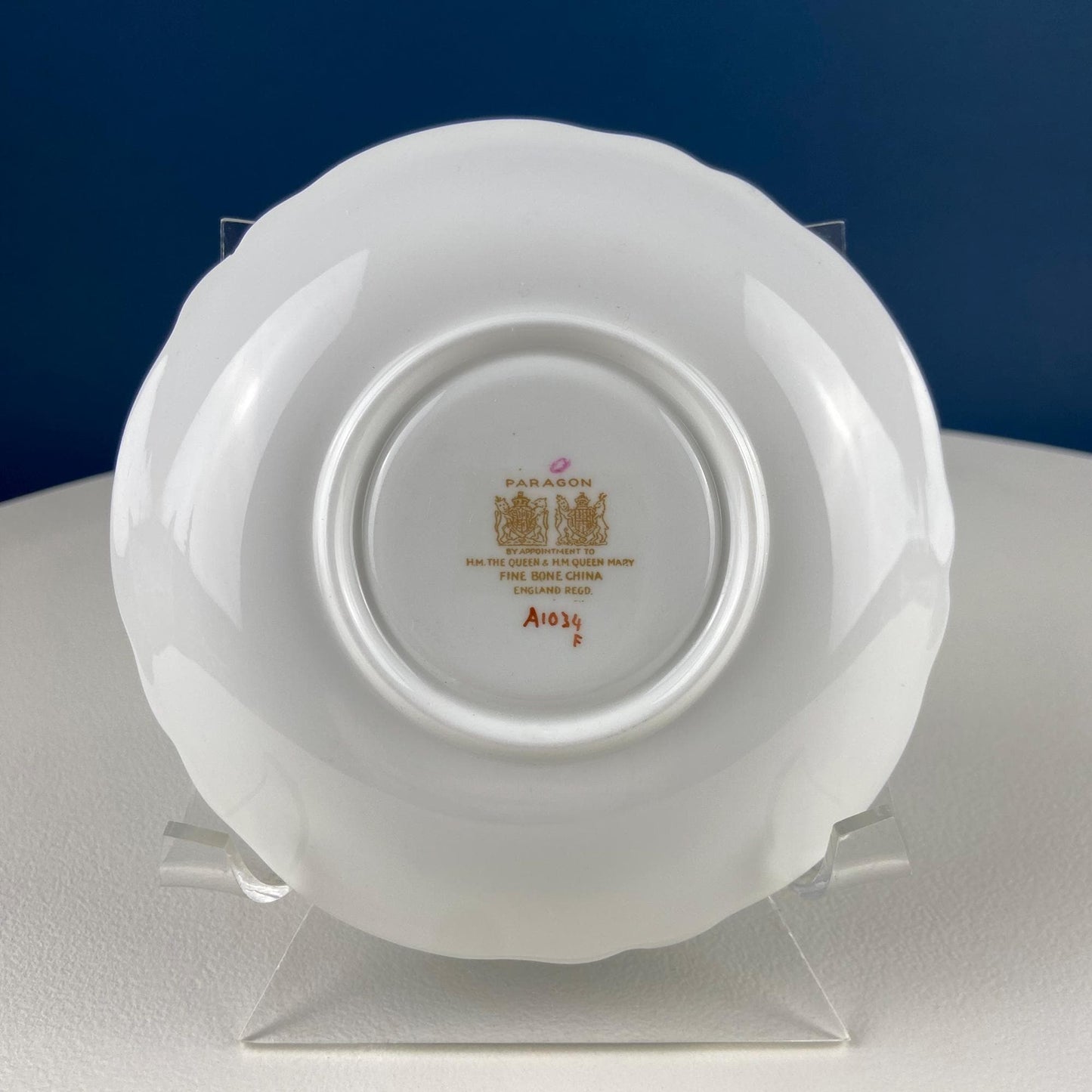 Vintage Paragon Cup and Saucer. Porcelain Tea Set. Lt Yellow with Dark Blue and Gold Bend. Rose Motif.  Excellent Gift Idea for Tea Lover.
