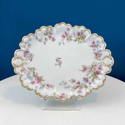 Oval Haviland Limoges Platter with Scalloped Edge. Stunning Porcelain Serving Dish. Wild Roses Motif. French Country. Serviceware.
