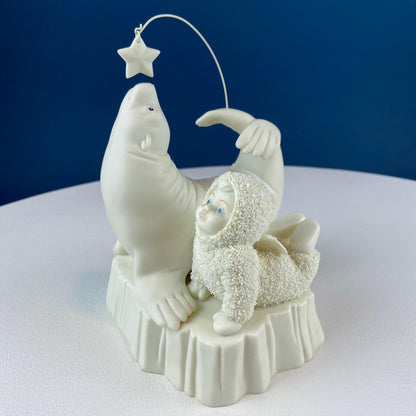 Polar Pals Playing in Snow Under Lit Christmas Tree. 3 White Porcelain Cupid Figurines Celebrating Friendship. Kids Room. Night Light.