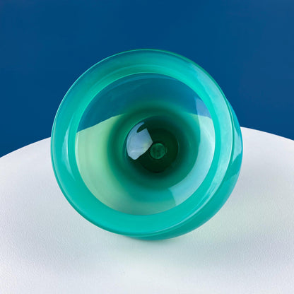 Modern Sky Blue Hand Blown Curvilinear Glass Vase. Beautiful Smooth Opaque Lt. Blue Glass Modern Home Decor. Interior Design Ideas.