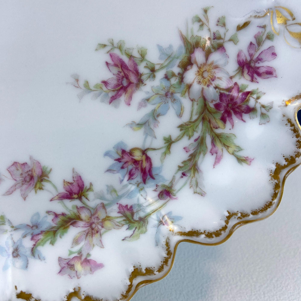 Oval Haviland Limoges Platter with Scalloped Edge. Stunning Porcelain Serving Dish. Wild Roses Motif. French Country. Serviceware.
