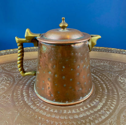 Hand Pounded Tin Copper Turkish Beverage Dispenser with Brass Spigot & Handles. Rustic Jug.