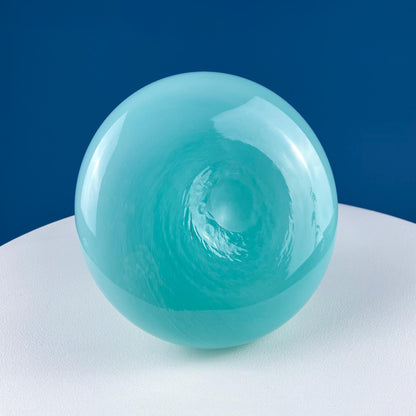 Modern Sky Blue Hand Blown Curvilinear Glass Vase. Beautiful Smooth Opaque Lt. Blue Glass Modern Home Decor. Interior Design Ideas.