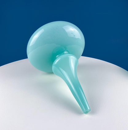 Modern Sky Blue Hand Blown Curvilinear Glass Vase. Beautiful Smooth Opaque Lt. Blue Glass Modern Home Decor. Interior Design Ideas.