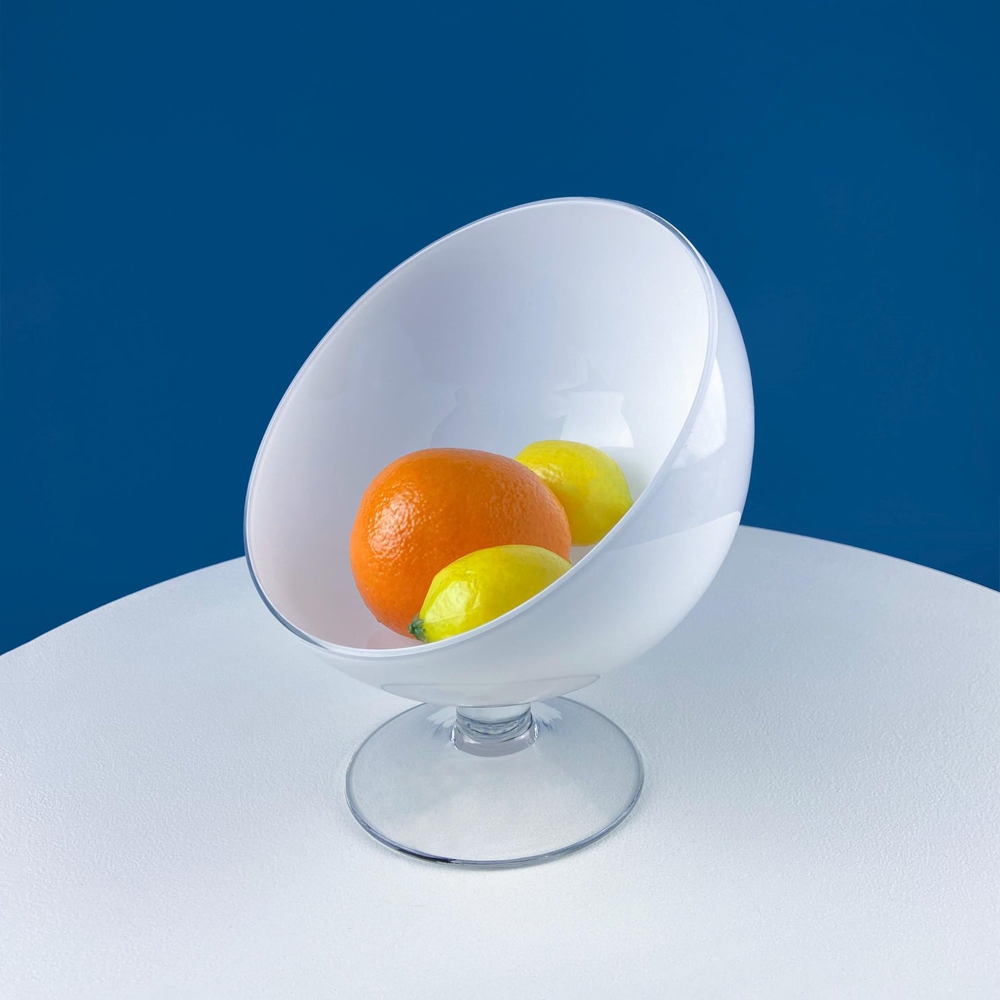 Modern White & Clear Glass Vase with Swirl Handle. Unique White Cased Hand Blown Art Glass with Scroll. Bath Storage. Interior Design Ideas.