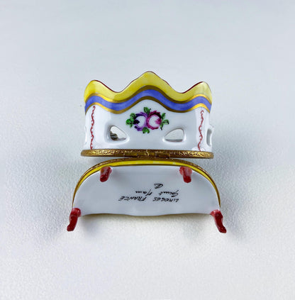Loveseat Miniature Porcelain Limoges Box. Highly Collectible Pill, Trinket, Ring Box. Gift for Him or Her Couch Potato Partner Couple.