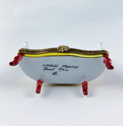 Loveseat Miniature Porcelain Limoges Box. Highly Collectible Pill, Trinket, Ring Box. Gift for Him or Her Couch Potato Partner Couple.
