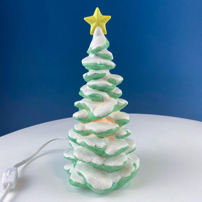 Polar Pals Playing in Snow Under Lit Christmas Tree. 3 White Porcelain Cupid Figurines Celebrating Friendship. Kids Room. Night Light.