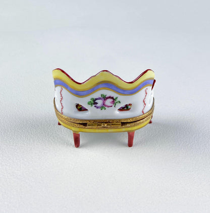 Loveseat Miniature Porcelain Limoges Box. Highly Collectible Pill, Trinket, Ring Box. Gift for Him or Her Couch Potato Partner Couple.