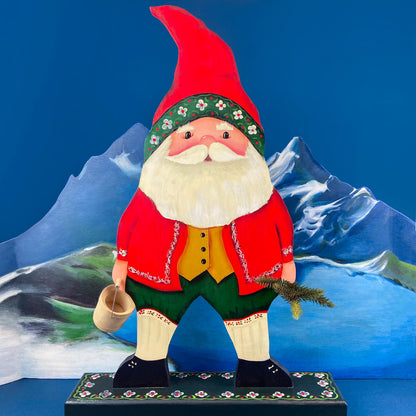 Two Large Hand-Painted on Wood German Santas or Elves. Rare Belsnickles in Traditional Folk  Dress. Nordic Christmas Decor. Home Retail Display.