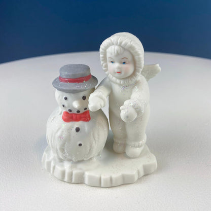 Polar Pals Playing in Snow Under Lit Christmas Tree. 3 White Porcelain Cupid Figurines Celebrating Friendship. Kids Room. Night Light.