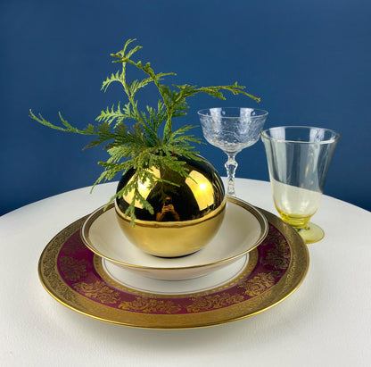 Gold Ceramic Globe Vases. Set of 3 Christmas Ornament Like Flower Vases. Seasonal or Everyday Table Decor. Florist or Interior Design Ideas