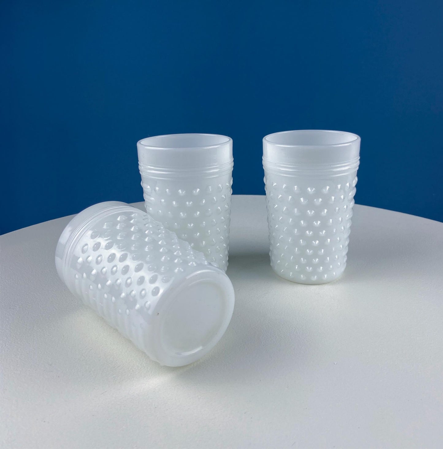 Large Milk Glass Pitcher with Hobnail Pattern and 3 Matching Tall Glasses. Juice Punch Milk Water Jug. Dining Room Decor. Lemonade Stand.