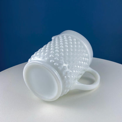 Large Milk Glass Pitcher with Hobnail Pattern and 3 Matching Tall Glasses. Juice Punch Milk Water Jug. Dining Room Decor. Lemonade Stand.