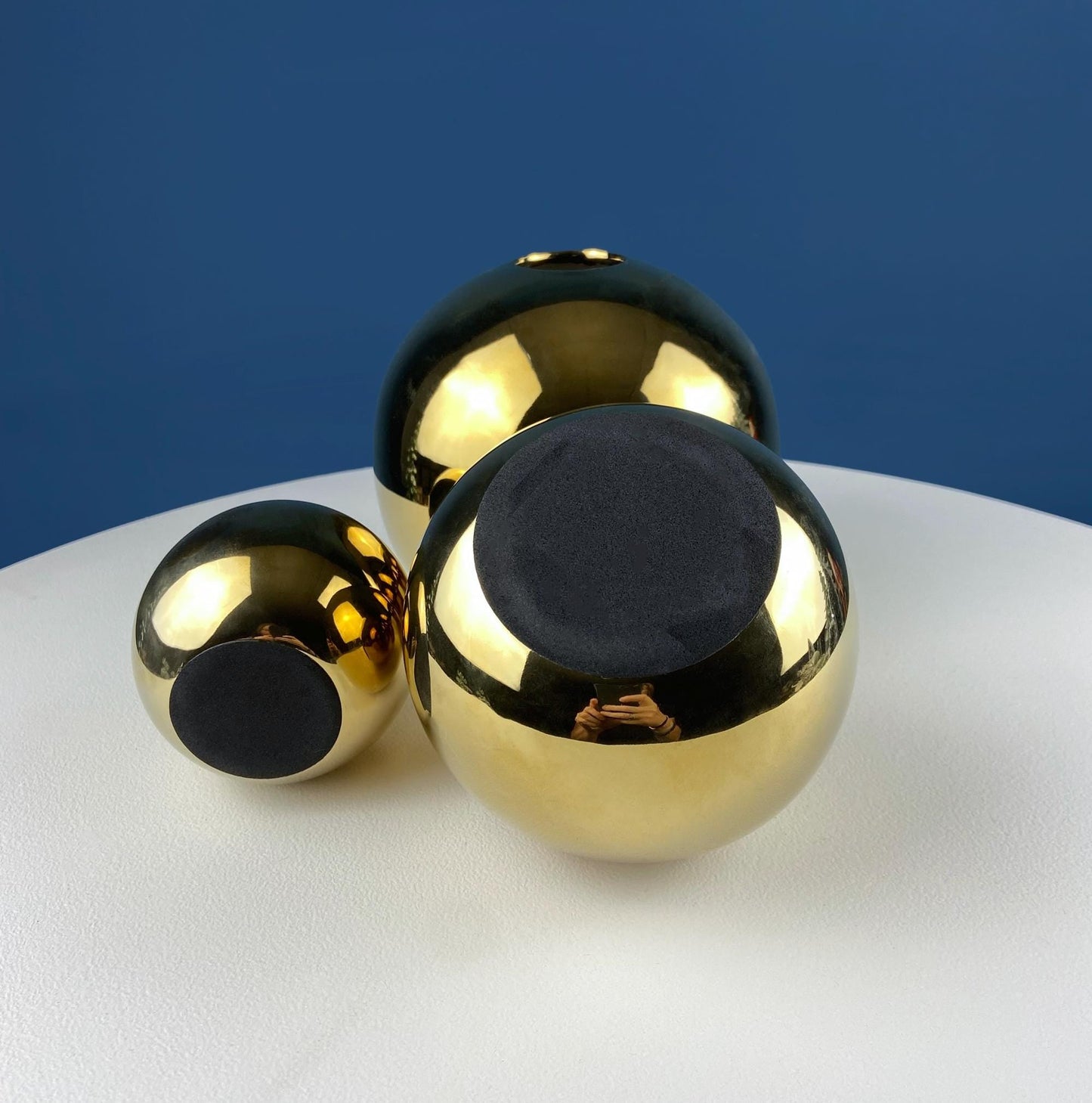 Gold Ceramic Globe Vases. Set of 3 Christmas Ornament Like Flower Vases. Seasonal or Everyday Table Decor. Florist or Interior Design Ideas