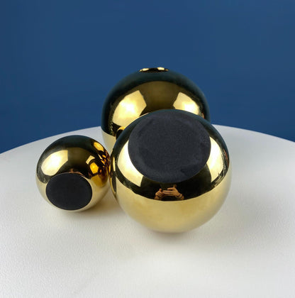Gold Ceramic Globe Vases. Set of 3 Christmas Ornament Like Flower Vases. Seasonal or Everyday Table Decor. Florist or Interior Design Ideas