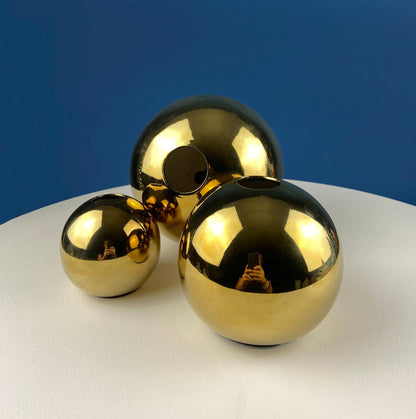 Gold Ceramic Globe Vases. Set of 3 Christmas Ornament Like Flower Vases. Seasonal or Everyday Table Decor. Florist or Interior Design Ideas